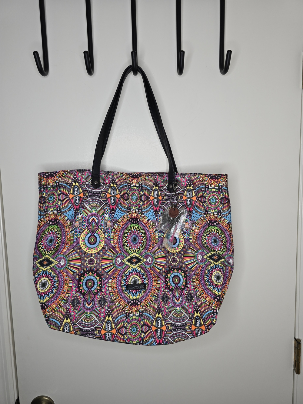 Sakroots "Rainbow Wanderlust" Multicolor Mandala Tacoma Tote with Black Handles